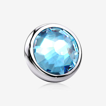 Implant Grade Titanium Internally Threaded Bezel Set Round Gem Part-Aqua